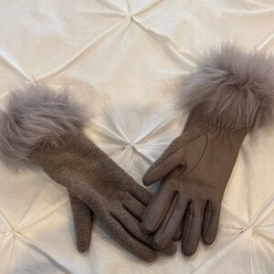 UGG Brown Fur-Trimmed Gloves